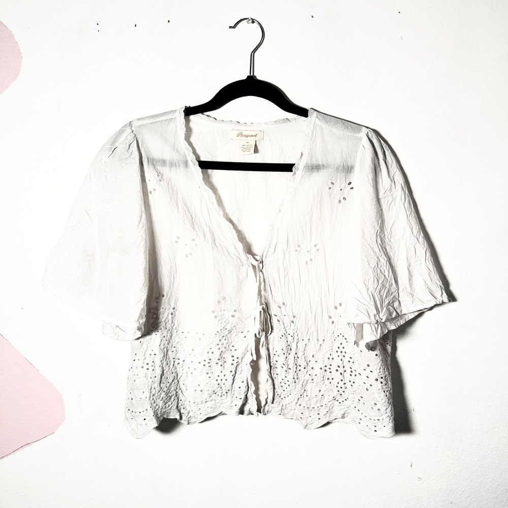VTG Y2K White Eyelet Bolero Top Sz XL White Milkmaid 2000s Vacation Beach